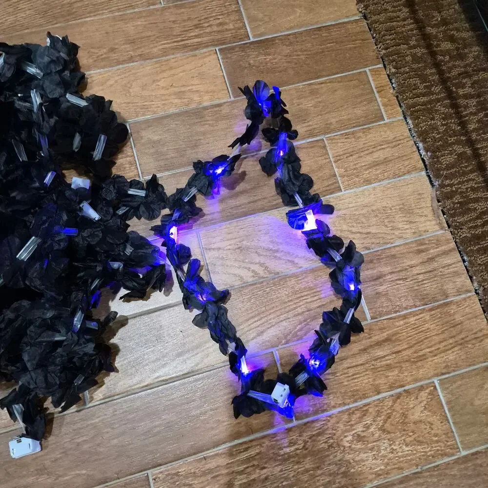 HALLOWEEN PARTY 48 Pcs PURPLE LED Leis Light up Hawaiian BLACK Leis Necklace